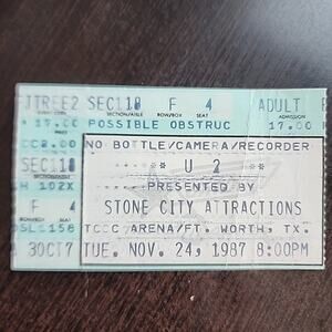 U2 ticket stub Nov 24 1987 Fort Worth TCCC Arena Joshua Tree Concert Tour